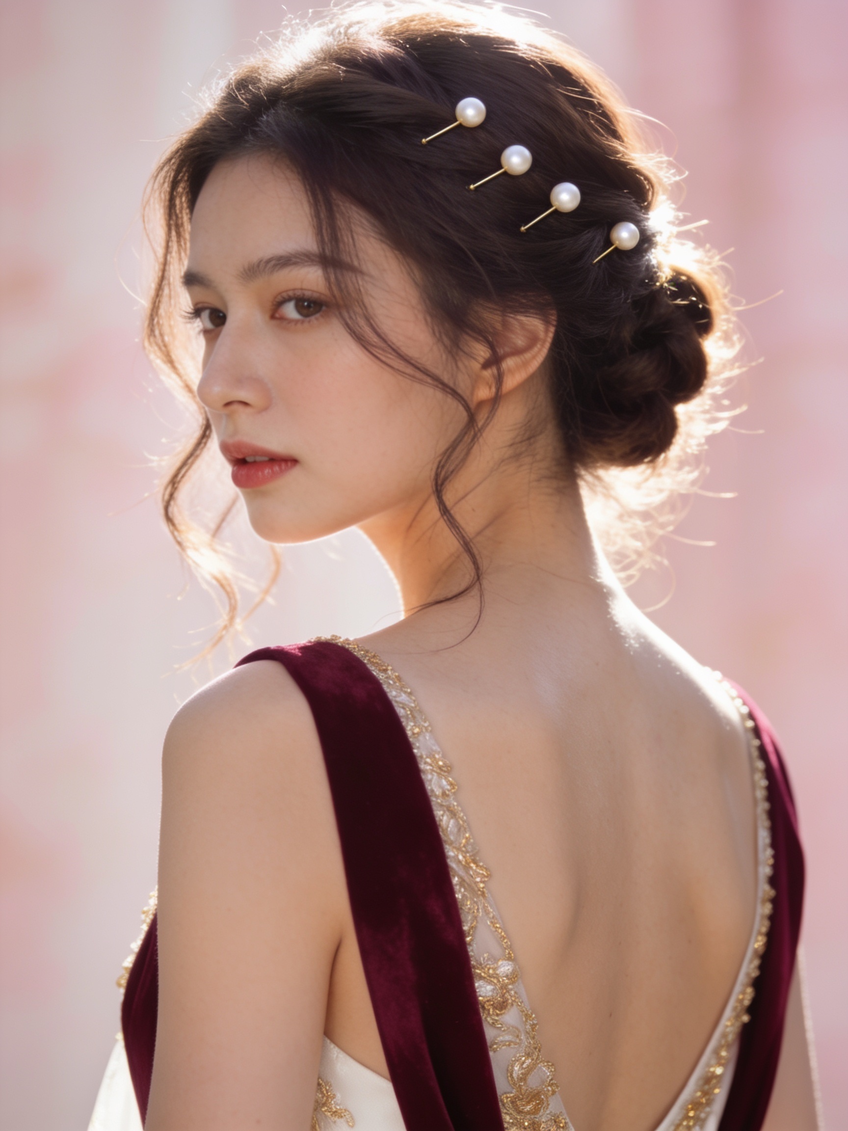 Elegant bridal updo with pearl pins
