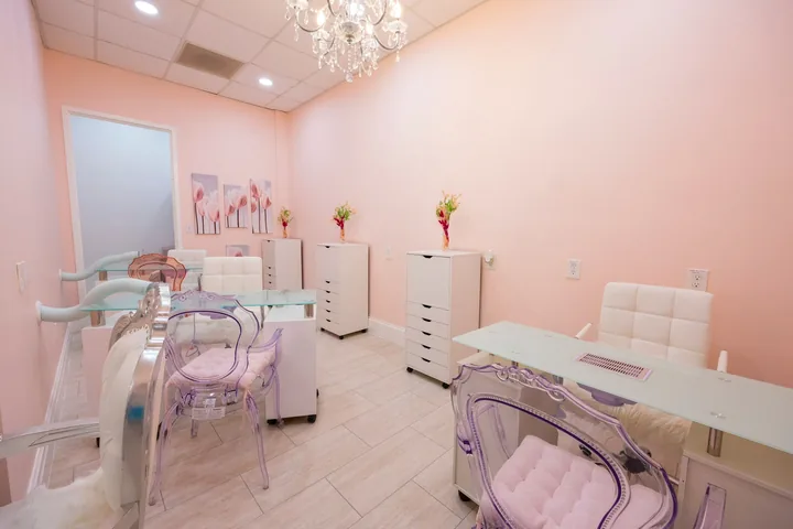 Private treatment room with blush tones at The Beauties Salon