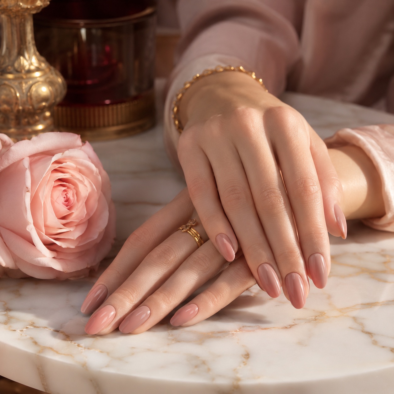 Elegant nude-rose manicure
